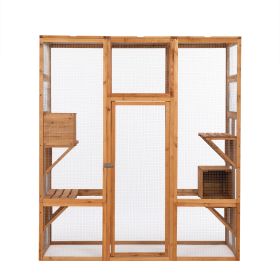 Outdoor Cat Enclosure, Large Wood Cat Cage with Sunlight Top Panel, Perches, Sleeping Boxes, Pet Playpen, Orange