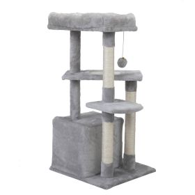 Double Level Cat Tree Stand House Furniture Kittens Activity Tower Posts Kitty Pet Play House - light gray