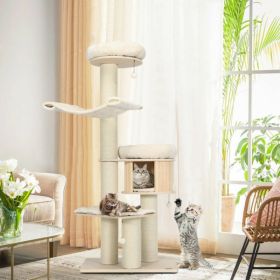 4-Layer 68.5-Inch Wooden Cat Tree Condo Activity Tower with Sisal Posts