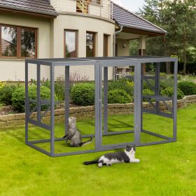 Spacious wooden cat cage with waterproof roof with adjustable pedals suitable - gray