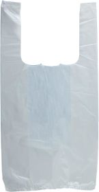 White Plain Plastic Bags with Handles 18 x 8 x 28; Pack of 500 Polyethylene Plastic Bags for Small Business; Single Use Plastic Grocery Bags with Hand