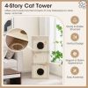 39 Inch Tall Cat Condo with Scratching Posts and 3 Hideaways and 4 Soft Plush Cushions