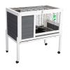 Wooden Rabbit Hutch with Wheels, Indoor/Outdoor Pet House with Pull Out Tray - Gray and White