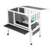 Wooden Rabbit Hutch with Wheels, Indoor/Outdoor Pet House with Pull Out Tray - Gray and White