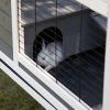 Wooden Rabbit Hutch with Wheels, Indoor/Outdoor Pet House with Pull Out Tray - Gray and White