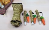 Pet Climbing Tree Frame Chew Toy, Rattan Grass Scratcher Kittens Fun Toy Activity Center Carrot Shaped Handwoven Seagrass Chew Toy, Cats Rabbit Hamste