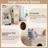 39 Inch Tall Cat Condo with Scratching Posts and 3 Hideaways and 4 Soft Plush Cushions