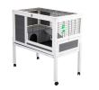 Wooden Rabbit Hutch with Wheels, Indoor/Outdoor Pet House with Pull Out Tray - Gray and White