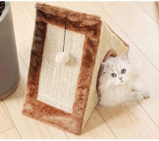 Portable Pet Scratcher Foldable Sisal Triangle Climbing Pad Cat Fur Climbing Frame (Color: Brown, size: large)