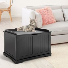 Cat Litter Box Enclosure with Double Doors for Large Cat and Kitty (Color: Black)