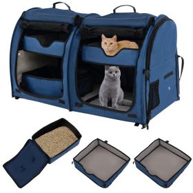 Double Compartment Pet Carrier with 2 Removable Hammocks (Color: Navy Blue)