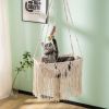 MewooFun Cat Hammock Macrame Hanging Swing Cat Bed Basket with Cotton Mat Indoor