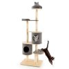 6-Tier Wooden Cat Tree with 2 Removeable Condos Platforms and Perch