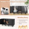 2-Door Cat Litter Box Enclosure with Winding Entry and Scratching Board